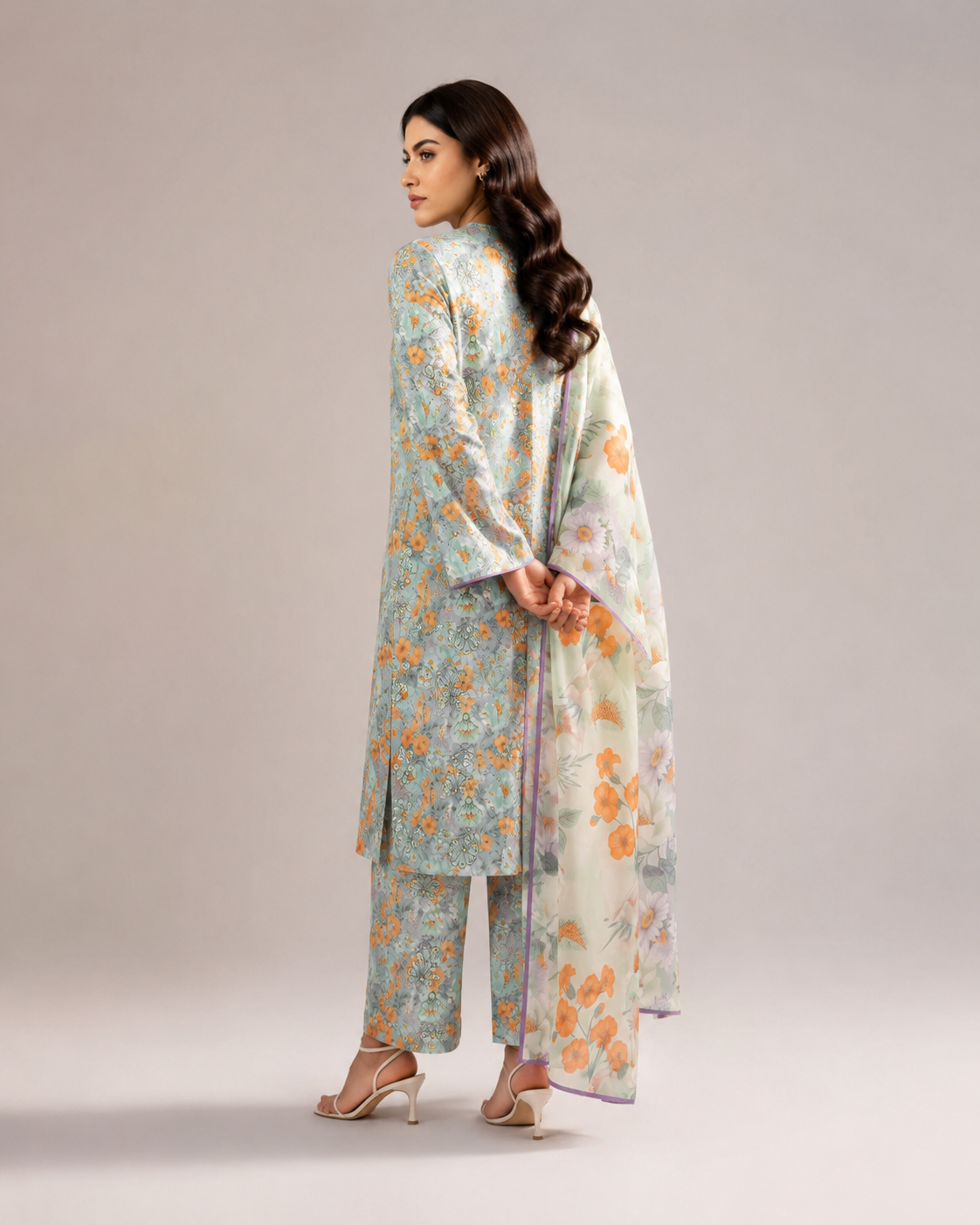 Maria.B Mint Apricot Flora β Premium Sequins Embroidered 3-Piece | Ijlaal