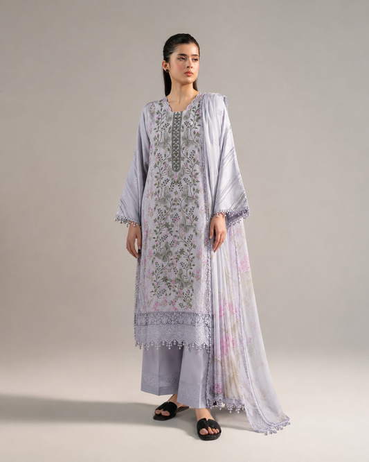 Maria.B Lilac Butterfly – Embroidered Suit with Chiffon Dupatta