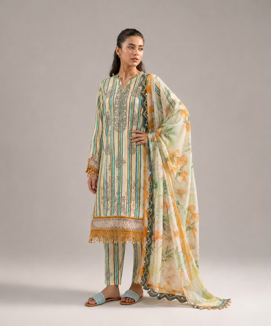 Maria.B Citrus Stripe – Premium Sequins Embroidered 3-Piece | Ijlaal